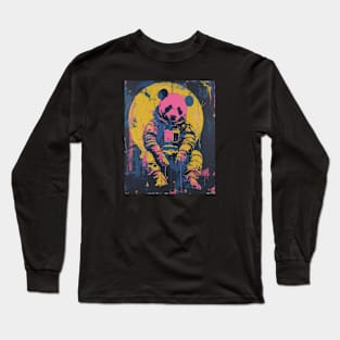 Vintage and vivid panda astronaut portrait Long Sleeve T-Shirt